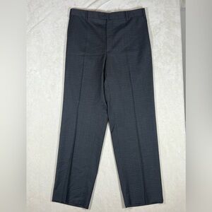 Zanella Made in Italy 33W 31L Navy Windowpane 100% Wool Designer Dress Pants C23